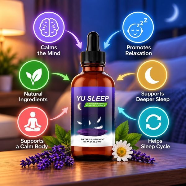 Yu Sleep benefits — calms the mind, promotes relaxation, natural ingredients, supports deeper sleep, helps sleep cycle, supports a calm body